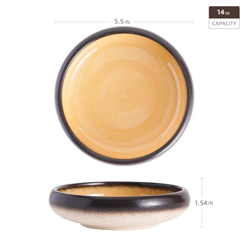 Uaral Ceramic Salad Plate,Plates and Bowls Set,Serving Dish Set,Appetizer Plates Set of 4,5.5inch,14oz(Crack Yellow) - color: Crack Yellow