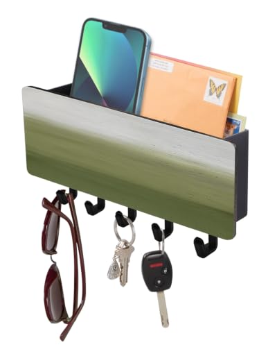 Key Holder for Wall Sage Green Key and Mail Holder with Shelf 5 Hooks Storage Key Organizer Rack Gradient Pure Color Wood Wall Key Hanger for Entryway Hallway Kitchen Office Home Decor - color: Green, size: Black