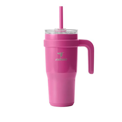 REDUCE 24 oz Stainless Steel Tumbler with Handle - Dual-Wall Vacuum Insulated Travel Mug, Sweat-Proof Lid & Reusable Straw - Keeps Drinks Cold for 24 Hrs, Fits Cupholders, Dishwasher Safe - Sangria - color: Sangria, size: 24 Ounces