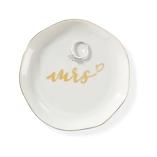 Mrs Ring Dish, Engagement&Wedding Gifts for Women, Bridal Shower Present,Ceramic Jewelry Tray, 4.5" - style: Mrs