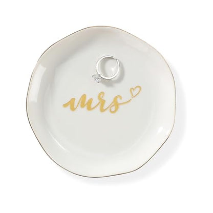 Mrs Ring Dish, Engagement&Wedding Gifts for Women, Bridal Shower Present,Ceramic Jewelry Tray, 4.5" - style: Mrs