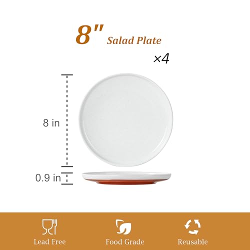 Ceramic Salad Plates Set, 8 Inch, Set of 4, Elegant White | Stoneware, Dishwasher & Microwave Safe, Small Dinner Plates, For Cake, Fruits, Waffle, Pasta, Salad - color: White, size: Salad Plates Set (4PCS)