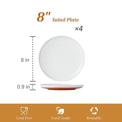Ceramic Salad Plates Set, 8 Inch, Set of 4, Elegant White | Stoneware, Dishwasher & Microwave Safe, Small Dinner Plates, For Cake, Fruits, Waffle, Pasta, Salad - color: White, size: Salad Plates Set (4PCS)