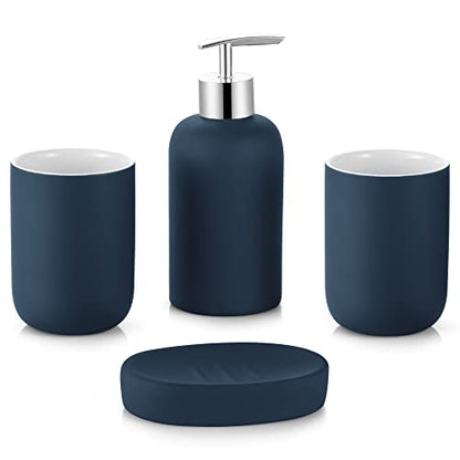 DUFU Blue Bathroom Accessory Set, 4 Pieces, Ceramic | Bathroom Decor, Soap Dispenser, Soap Dish, 2 Tumbler