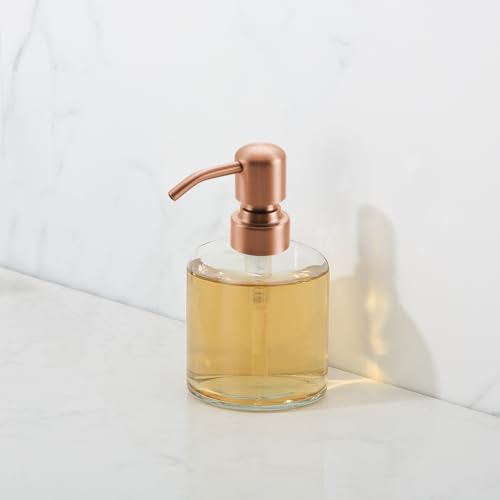 Clear Glass Soap Dispenser, 11 Oz Boston Round Bottle Dispenser with Stainless Steel Pump, Refillable Kitchen & Bathroom Countertop Dish Soap Dispenser, red Bronze - color: Red Bronze