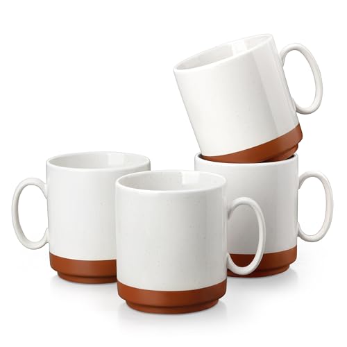 MALACASA 16oz Ceramic Coffee Mugs Set of 4, Stackable Coffee Cups with Straight-Sided Design, Mugs for Coffee, Latte, Tea, Hot Chocolate, Cappuccino and Cocoa, Microwave & Dishwasher Safe, Khaki White - color: Straight-Khaki White, size: 16 Oz
