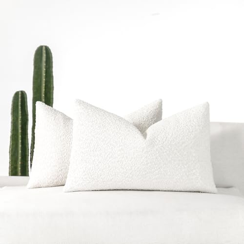 12x20 Boucle Lumbar Pillow Covers, Set of 2, White - color: White, size: 20" x 12" (Pack of 2)