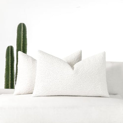 12x20 Boucle Lumbar Pillow Covers, Set of 2, White - color: White, size: 20" x 12" (Pack of 2)