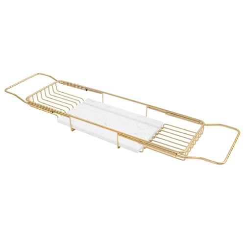 Bath Tub Tray, Bathtub Tray Stainless Steel with Marble Base, Capacity Bath Caddy for Bathtub Bathroom Accessories for Home Spa ﻿