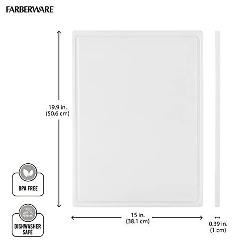 Farberware Cutting Board for Kitchen, Extra Large 15 x 20 Inch Plastic Cutting Board with Deep Juice Groove, Reversible, Dishwasher Safe, White - size: 20.1"L x 15"W