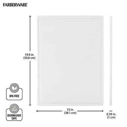 Farberware Cutting Board for Kitchen, Extra Large 15 x 20 Inch Plastic Cutting Board with Deep Juice Groove, Reversible, Dishwasher Safe, White - size: 20.1"L x 15"W