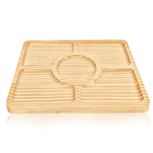 Divided Wood Serving Tray, Rectangular Tray Chip and Dip Platter, Serving Tray with 5 Sections for Appetizers & Snacks, Veggie Platter, Food Trays for Party 12'' x 8.7'' x 0.6'' - color: Rectangle