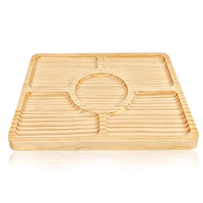 Divided Wood Serving Tray, Rectangular Tray Chip and Dip Platter, Serving Tray with 5 Sections for Appetizers & Snacks, Veggie Platter, Food Trays for Party 12'' x 8.7'' x 0.6'' - color: Rectangle