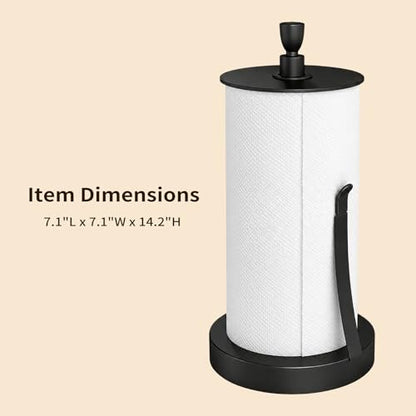 Heavy Duty Paper Towel Holder Countertop with Top Damping Disc Black | Easy One-Handed Tear, Weighted Base Non-Slip, Tension Arm Prevents Unraveling, Countertop Paper Stand for Kitchen, Bathroom - color: Black