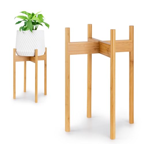 Fox & Fern Mid Century Plant Stands for Indoor Planters, Bamboo, 10 Inch | Plug In Design, Holds 175 lbs, Two High Options, Fixed Size, Wooden Plant Stand for Indoor Planters, Extra Large Pot Holder - color: Bamboo, size: 10 Inch