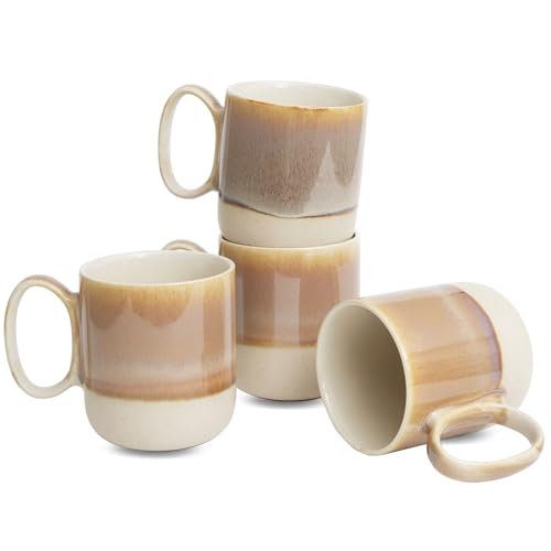 Bosmarlin Ceramic Coffee Mug Set of 4, 15 Oz, Coffee Cups with Big Handle, Microwave and Dishwasher Safe (Brown) - color: Brown
