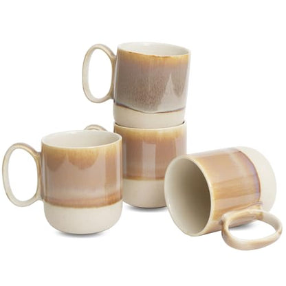 Bosmarlin Ceramic Coffee Mug Set of 4, 15 Oz, Coffee Cups with Big Handle, Microwave and Dishwasher Safe (Brown) - color: Brown