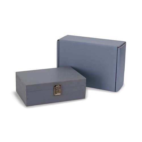 makerflo Large Grey Wooden Keepsake Memory Box Pack of 1, Pine Wood Storage Chest with Black Felt Interior, Clasp Closure, Ideal for Personalization, Laser Engraving Blank, UV DTF - color: Grey, size: Singles
