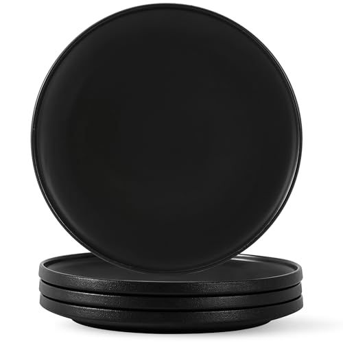 Ceramic Dinner Plates, Set of 4, 10.25-Inch, Matte Black | Matte Glaze Stoneware Plate, For Steak & Pasta, Microwave Safe, Dishwasher Safe, For Everyday Dining - color: Black, size: Dinner Plates Set (4PCS)
