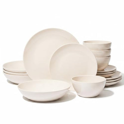 Larder & Vine Stoneware Dinnerware Set, 16 Piece, 4 Place Settings, Made in Portugal, White - color: White