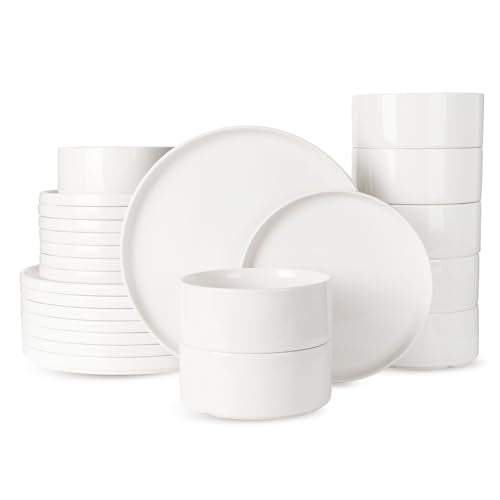 Famiware Porcelain 24-Piece Dinnerware Set, White | Plates and Bowls for 8, Dishwasher & Microwave Safe, Chip & Scratch Resistant, Ideal for Everyday & Formal Use - color: Pure White, size: Service for 8 (Standard Dinner Set)