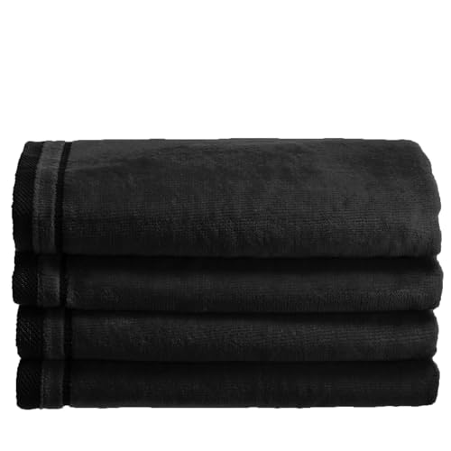Creative Scents 100% Cotton Velour Fingertip Towels - 4 Pack 11 by 18 Inch – Decorative, Extra Absorbent and Soft Face Towel, Ideal for Bathroom and Powder Room (Black) - color: Black