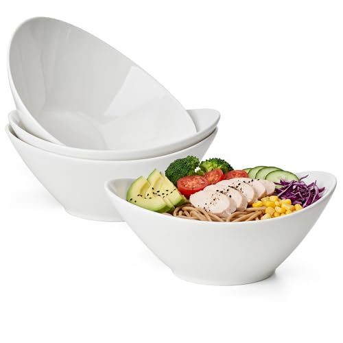 Teocera 7 Inch Salad Bowls Set of 4, 28 oz Large Bowls– Microwave & Dishwasher Safe, for Pasta, Snacks, White - color: White, size: 28 Ounce ( 4 Piece)