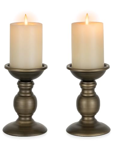 NUPTIO Bronze Candle Holder for Pillars: Candle Stand for 3 inches Candles | (2 x S) Iron Candle Centerpieces for Wedding, Party Home Spa Reiki Votive Candle 2 Pcs - color: Bronze, size: S + S