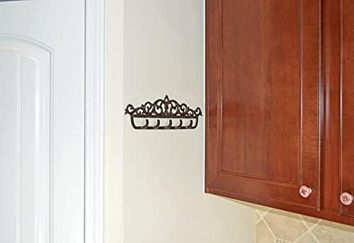GASARÉ, Key Holder for Wall Mount, Cast Iron Key Hook, Victorian Design, Screws and Anchors, Large Size of 12½ x 5¼ Inches, Brown, 1 Unit