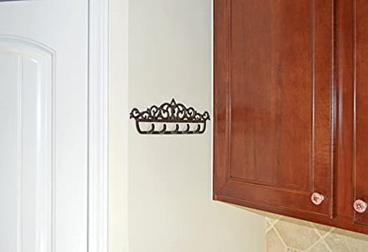 GASARÉ, Key Holder for Wall Mount, Cast Iron Key Hook, Victorian Design, Screws and Anchors, Large Size of 12½ x 5¼ Inches, Brown, 1 Unit