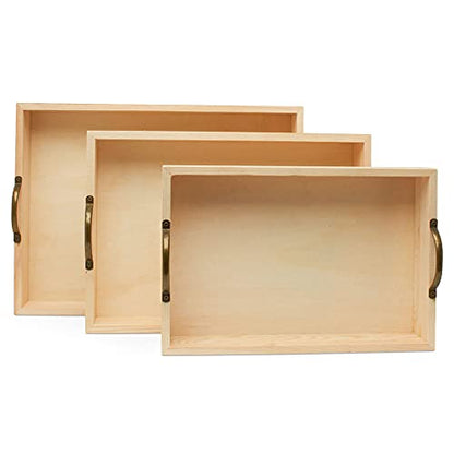 Unfinished Wood Nesting Serving Trays with Handles, 5 Sets of 3, Play Tray for Crafting, Resin, Organizing, & DIY Décor, by Woodpeckers - size: 5 sets