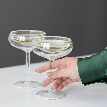 Outset Double Wall Glasses, Coupe Champagne Glasses, Set of 2, Borosilicate Glassware - size: Set of 2, Coupe Champagne