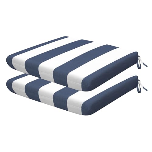 Honeycomb Outdoor Heritage Set of 2 Seat Pads for Patio Furniture, 16 x 16 | Cabana Stripe Blue & White Dining Chair Cushions, Water & Fade Resistant, Reversible Design for Indoor/Outdoor Seating - color: Cabana Stripe Blue and White, size: 16 x 16