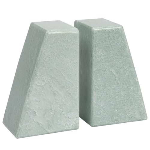 Luxury Marble Bookends for Shelves, 11LB Heavy Duty Marble Book Ends | Stone Bookends Decorative, Polished, Light Green Triangular, Set of 2 - color: Light Green, size: 3.9×3×6 Inch