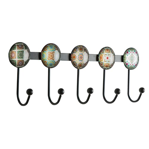 Boho Coat Rack Wall Mounted with 5 Hooks, Forest Theme Mandala Pattern Decorative Wall Hooks for Hanging Hat, Key, Towel, Purse, Bag, and Robe - for Entryway, Bathroom, and Kitche - color: Forest