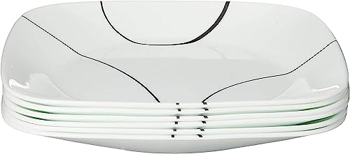 Corelle Vitrelle 6-Piece Salad Plate Set, Triple Layer Glass and Chip Resistant, Lightweight Square 8-1/2-Inch Plates Set, Simple Lines - size: 8.5" Lunch Plates