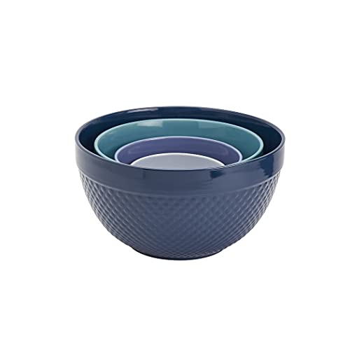 Tabletops Gallery Hobnail Style 4 Piece Blue Storm Stoneware Nesting Mixing Bowl Set for Baking and Cooking - color: BLUE STORM
