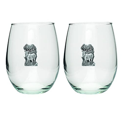 Heritage Pewter Elk Stemless Glass Goblets – Set of 2 | 15 OZ Goblet Wine Glasses | Expertly Crafted Pewter Glass - style: Elk