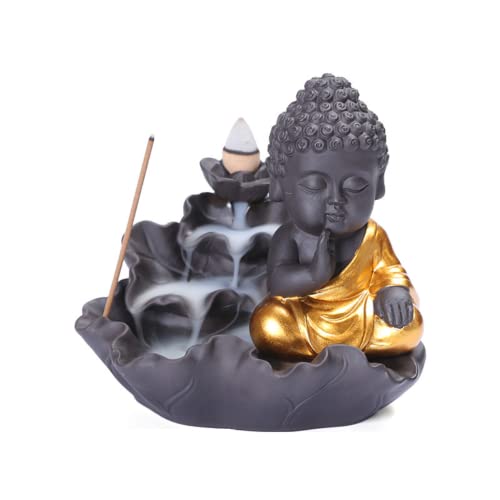 Creativity Lotus Backflow Incense Burner Smoke Waterfall Buddha Incense Aromatherapy Stick Holder Craft for Yoga Room/Office/Home Decor (A) - color: A