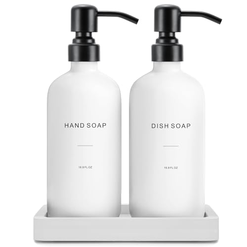 Prus Waso Kitchen Soap Dispenser Set, White Soap Dispenser with Black Stainless Steel Pump, Perfect for Modern Kitchen Decor. (White) | White Soap Dispenser with Black Stainless Steel Pump, Perfect for Modern Kitchen Decor - color: White Bottle & Black Pu