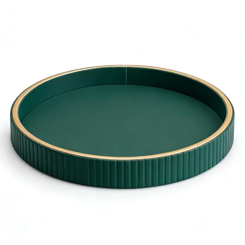 Leather Tray Desktop Storage Organizer, Round Valet Tray, Green | Premium Serving Trays Decorative Tray Desk Organizer for Sundries Cosmetics Phone Wallet Keys Cutlery, 10x10in - color: Green Disc