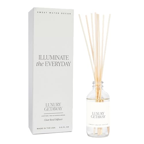 Sweet Water Decor Luxury Getaway Reed Diffuser Set - Room Diffuser with Leather, Amber & Musk Scent - Reed Diffuser for Bathroom Lasts for 4 Months - Home Diffuser with Premium Fragrance Oils - style: Luxury Getaway
