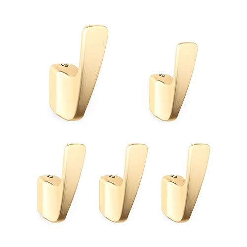 SARIHOSY5 Packs Coat Hooks,Metal Hooks for Clothes, Hats, Bags, Towels, Keys(Frosted Gold) - color: Gold(Frosted)