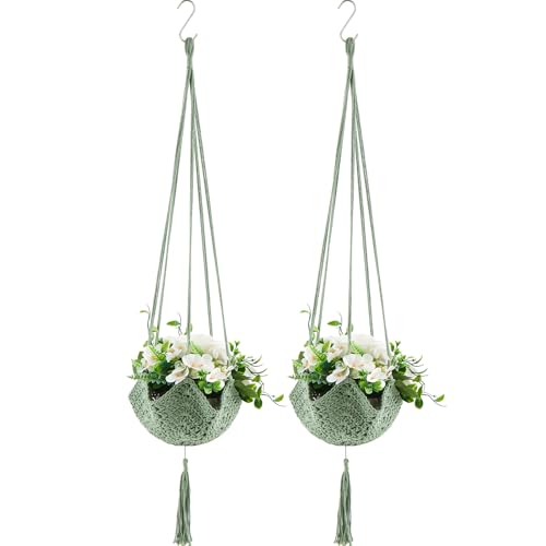 Shappy 2 Pack Boho Macrame Plant Hanger, Large Hanging Planter Plant Holder Pot Hanger Hanging Basket Wall Planters, Plants Lover Gift for Indoor Garden (Classic,Sage Green) - color: Sage Green, size: Style A