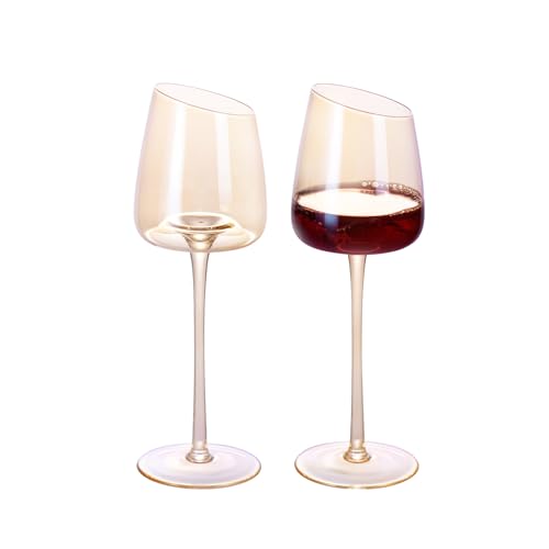 KAMMAK Crystal Red Wine Glasses Set of 2, 9.47 oz Stemmed Glasses, XH014 | Hand Blown, Bordeaux Wine Glasses, Thin Rim & Long Stem, Red & White, Daily Use, Wedding or Birthday Gift for Women - size: 8KPXH014