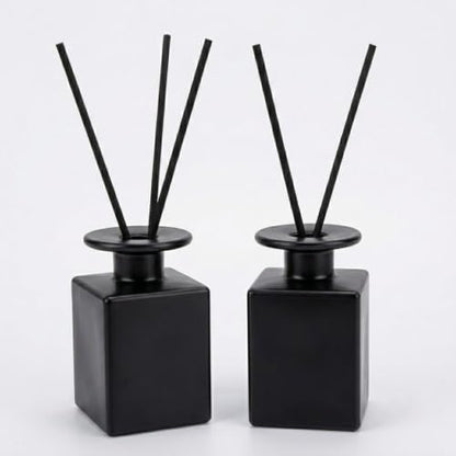 2 Pack 150ml Glass Reed Diffuser Container with Black Sticks, Empty Essential Oil Diffuser Jars with Protective Packaging for DIY Home Fragrance, Bathroom, Bedroom and Office Decor (2, Matte Black)