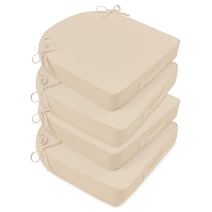 Basic Beyond Outdoor Cushions for Patio Furniture Waterproof Outdoor Chair Cushions Set of 4-19 x 19 x 3 Inch Thick Patio Chair Cushions with Adjustable Ties, Beige - color: Beige