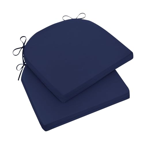 Wellsin Outdoor Chair Cushions for Patio Furniture, 3-Year Color Fastness Patio Chair Cushions Set of 2, Water Resistant Round Corner Outdoor Seat Cushions 17"X16"X2", Navy - color: Solid Color/ Navy, size: 17"x16"x2"(Pack of 2)