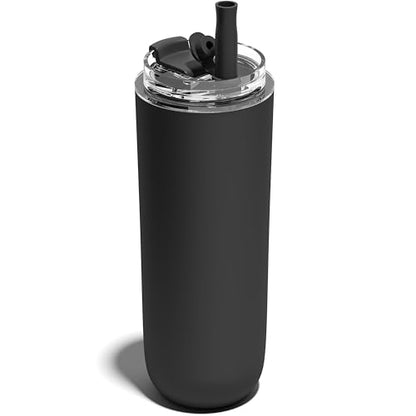 16 oz Insulated Coffee Tumblers, Travel Coffee Tumblers with Straw (Black) | Double-Wall Stainless Steel Tumbler, Leak Proof Tumbler, Reusable Cups with Lids for lced and Hot Drinks - color: 16-Black, size: 16 Ounces