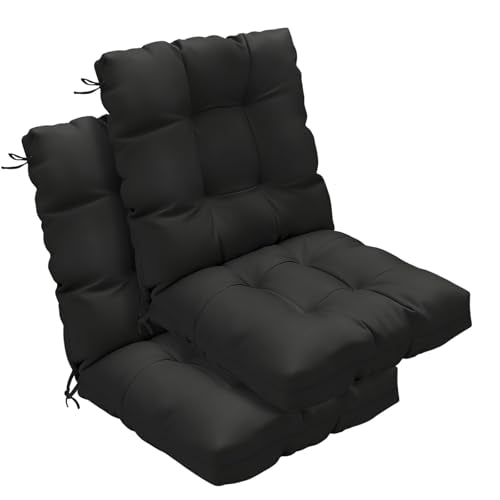 Outdoor Chair Cushions 42x21x4 Inch Set of 2, Black | Patio Cushions for Dining Rocking Chairs, High Back Soft Seat Pad with Ties, Waterproof Fade Resistant, Indoor Outside Use - color: Black